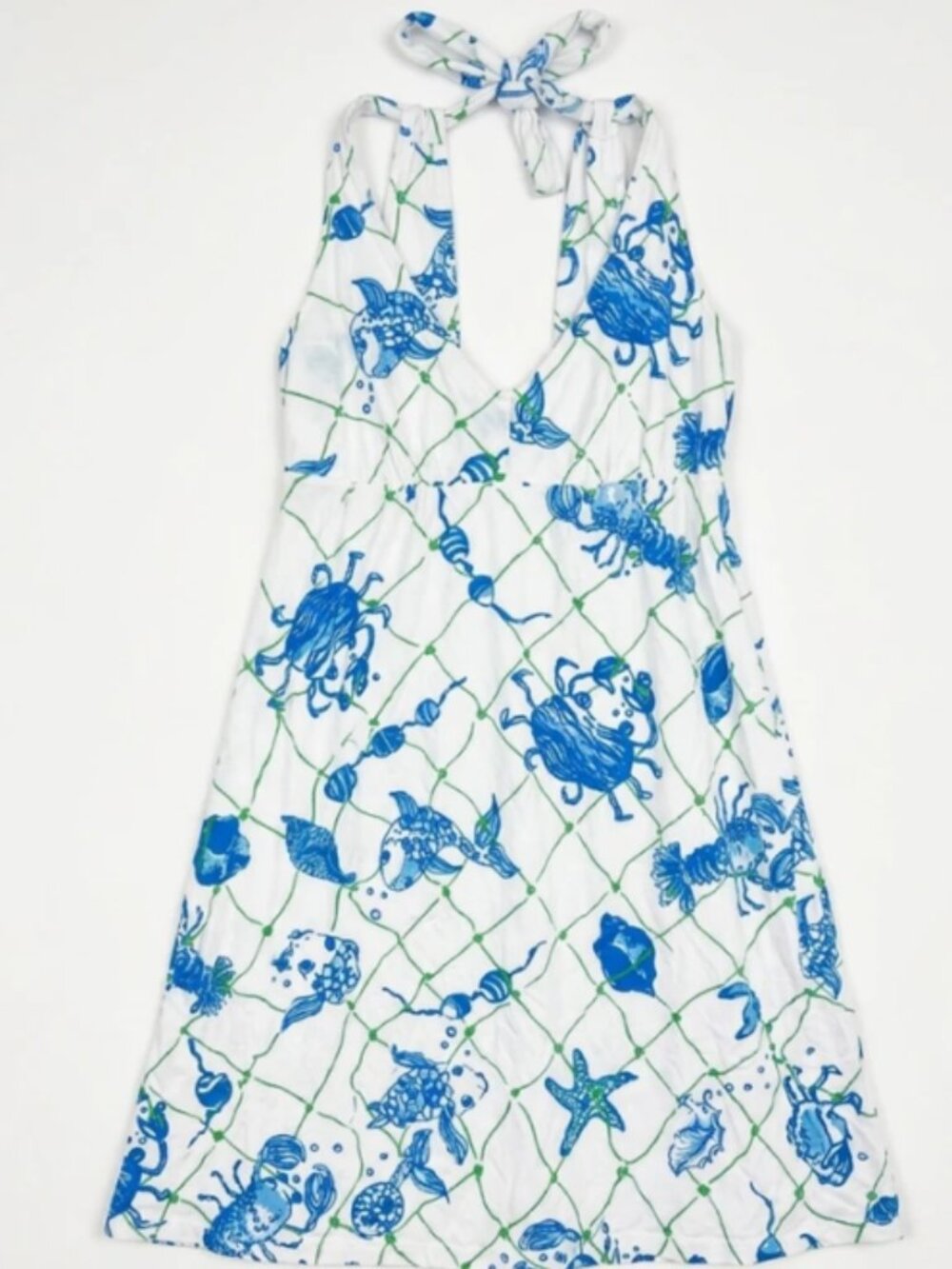 ✨ Lilly Pulitzer Halter Sealife Blue & Green Print Midi Dress Size L ✨